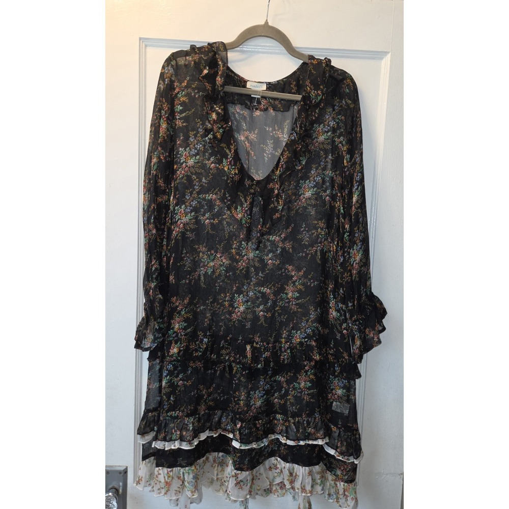 Sundance Black Floral Mist in the Meadows Dress Cause Sheer Prairie Dress. M - Picture 2 of 6